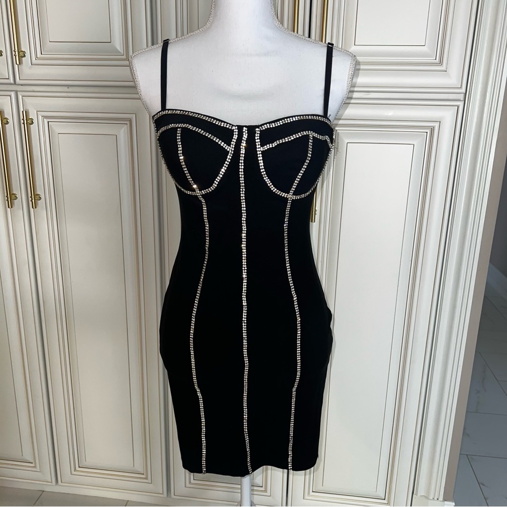 Haute Monde Black Mini Dress with Silver Detailing